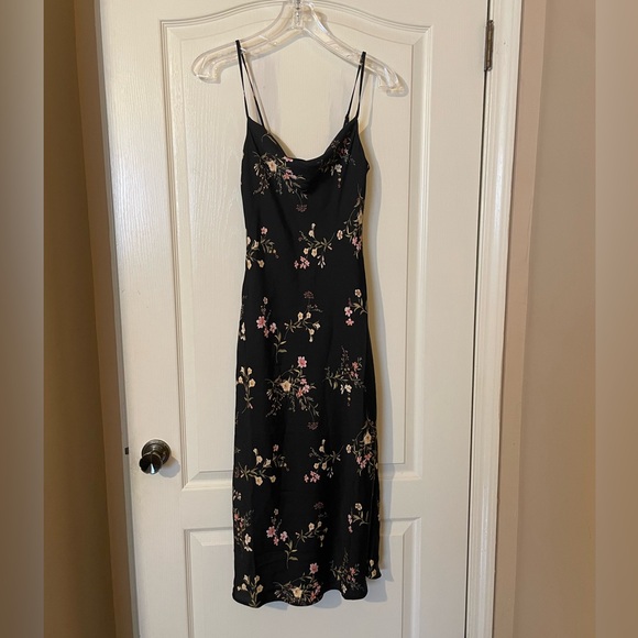 90s Y2k Women’s Black Floral Satin Coquette Whimsigoth Midi Slip Dress XXS NWT - Picture 5 of 11